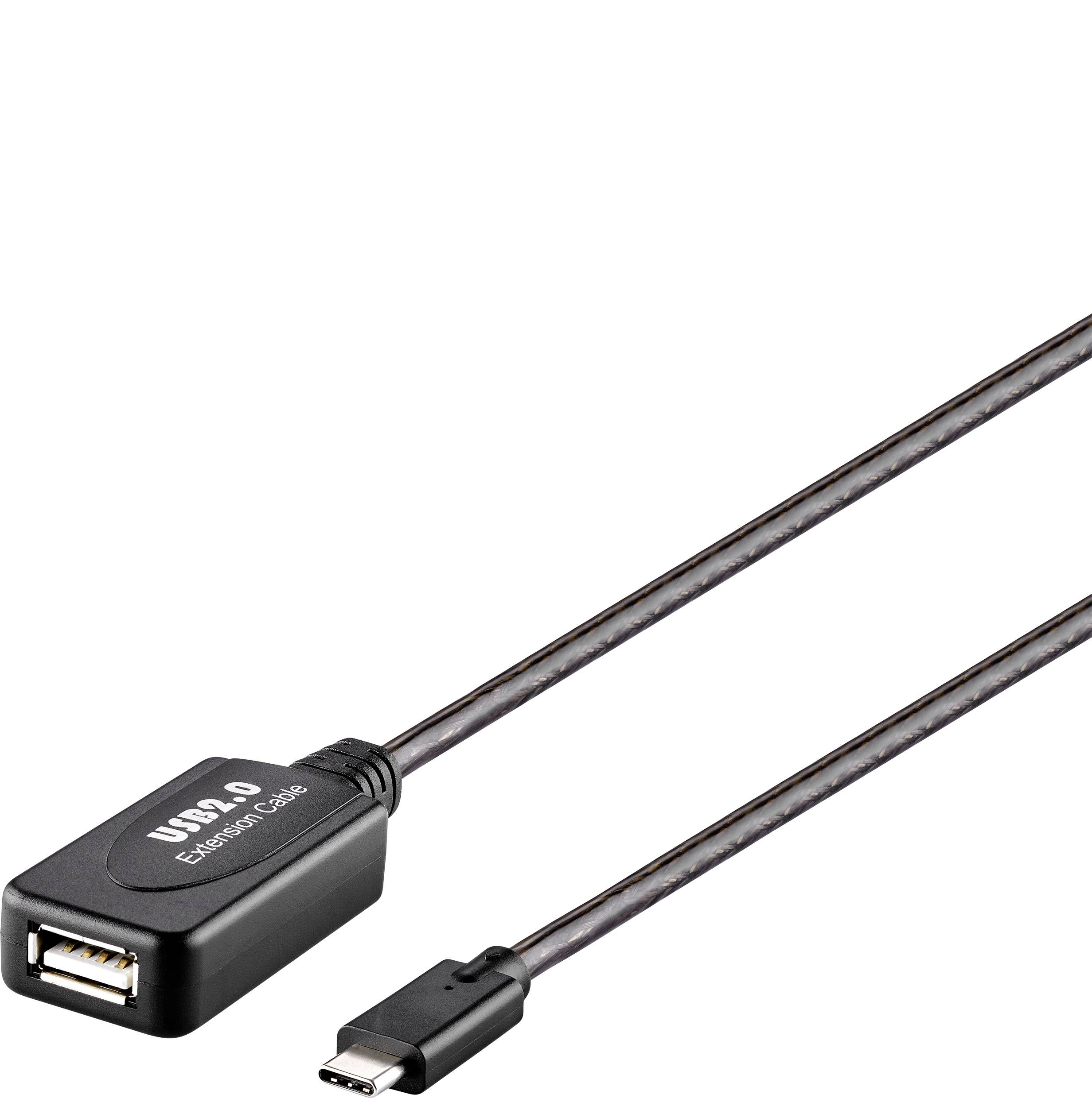 Renkforce Câble USB USB 2.0 USB-C® mâle, USB-A femelle 10.00 m noir actif avec amplification du signal, contacts dorés RF-5067256