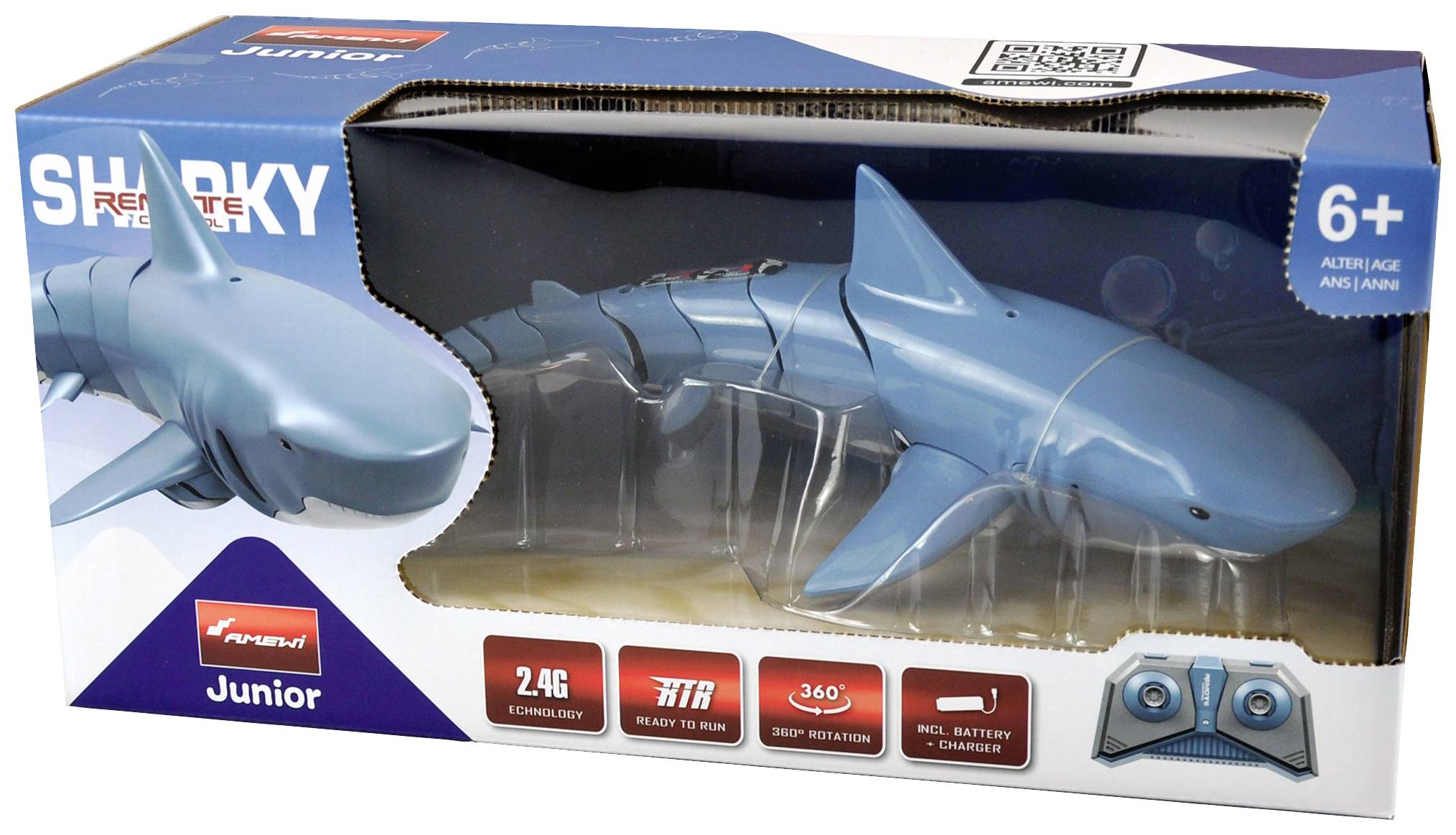 Amewi Sharky - le requin bleu Bateau RC débutant motorisé prêt à fonctionner (RtR) 340 mm