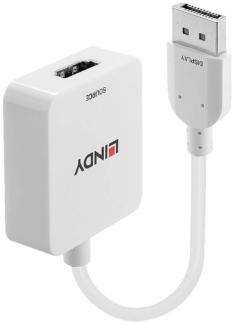 Câble adaptateur avec fiche DisplayPort et port HDMI pour la connexion d'appareils vidéo.
