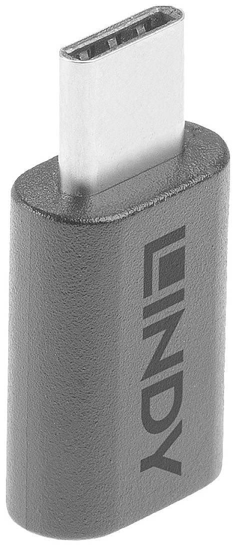Un adaptateur USB-C gris portant l'inscription 'LINDY'.
