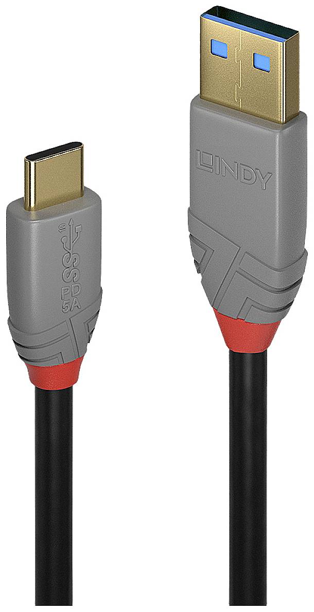 Câble USB avec connecteurs USB-C et USB-A. Adapté pour connecter des appareils pour le transfert de données et la charge.