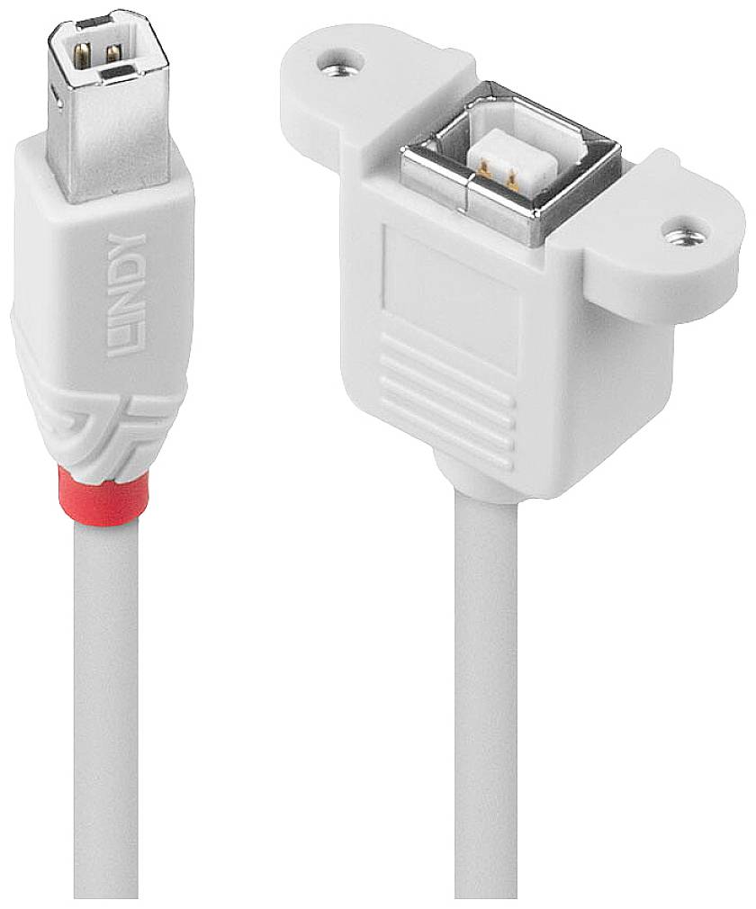 Câble FireWire gris avec une fiche à angle droit et une fiche standard. Les fiches sont carrées avec des angles arrondis.
