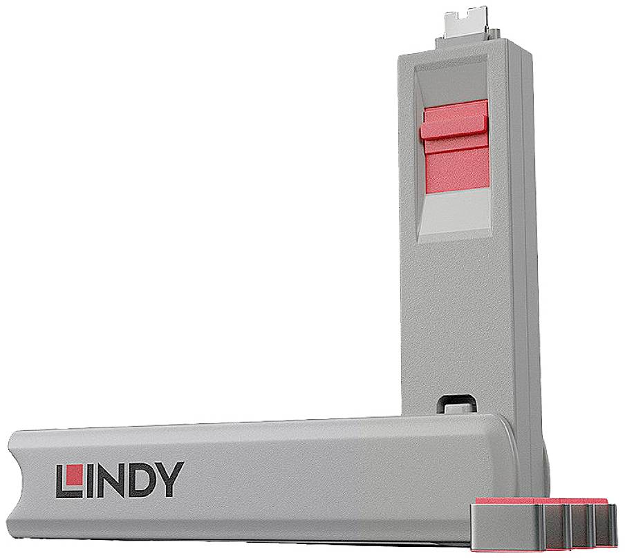 Appareil électronique gris avec un interrupteur rouge, marqué 'LINDY'.