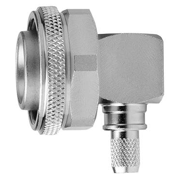 Élément de connexion métallique fileté avec bord cannelé. Couramment utilisé dans les systèmes hydrauliques ou pneumatiques.