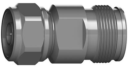 Un connecteur à vis hexagonale en métal, à surface lisse, de forme cylindrique et filetée, adapté aux raccordements de tuyauterie.