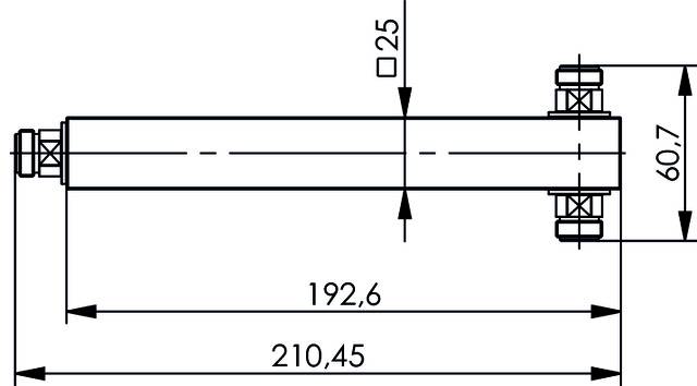Dessin technique d'un cylindre avec indications de longueur : longueur totale 210,45 mm, distance jusqu'à la vis 192,6 mm, diamètre 60,7 mm.