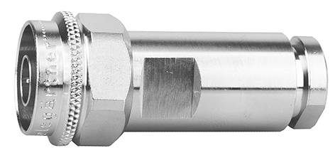 Adaptateur métallique cylindrique, photographié de profil.