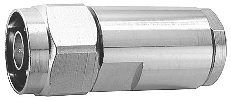 Un adaptateur en métal argenté avec un écrou hexagonal et un corps cylindrique. Il est utilisé pour connecter des câbles.