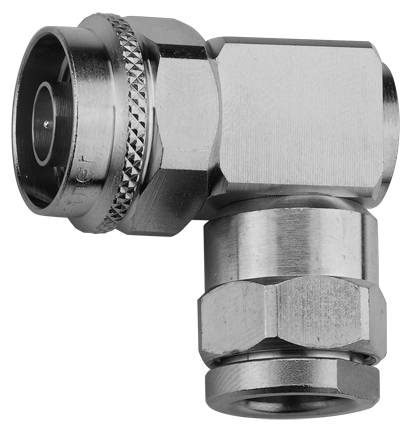 Un connecteur d'angle métallique avec filetage à vis, probablement destiné à des connexions électriques ou hydrauliques dans des applications techniques.