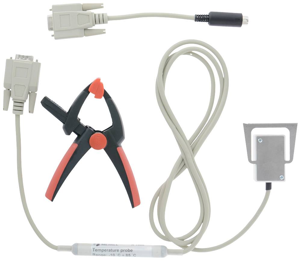 Un kit de capteur de température comprenant des pinces, des câbles et un adaptateur de connexion, utilisé pour des mesures précises dans des applications techniques.