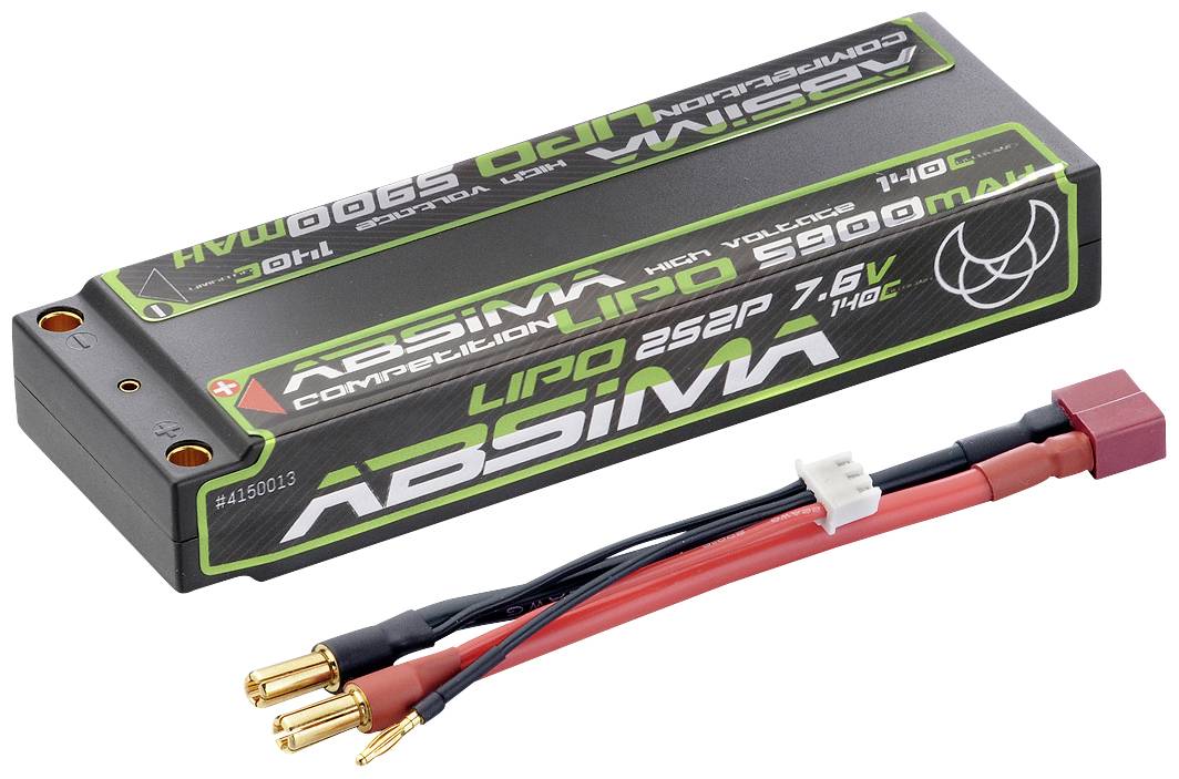 Absima Pack de batterie (LiPo) 7.6 V 5900 mAh Nombre de cellules: 4 140 C hardcase 5 mm, fiche T femelle