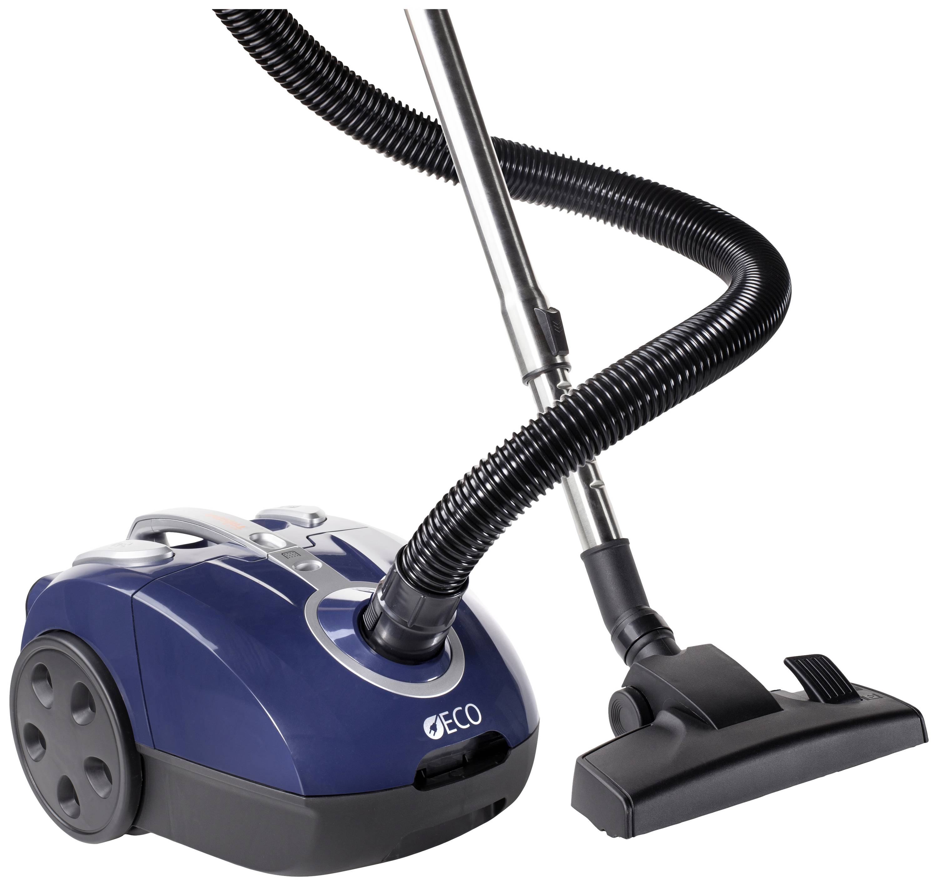 Aspirateur traîneau bleu avec tube télescopique argenté et buse de sol noire.