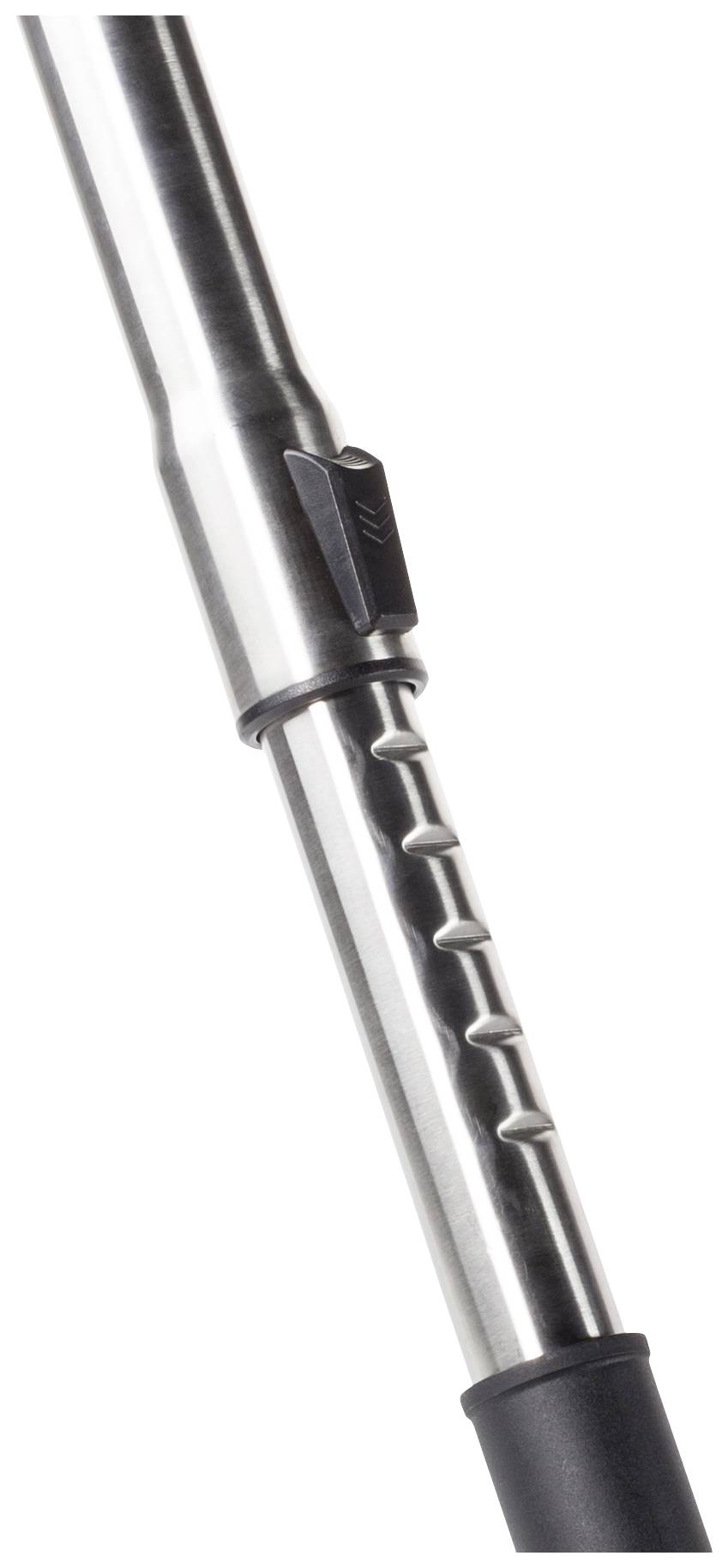 Manche télescopique avec poignée, couleur argent, réglable. Convient pour prolonger des outils de nettoyage ou d'autres équipements.