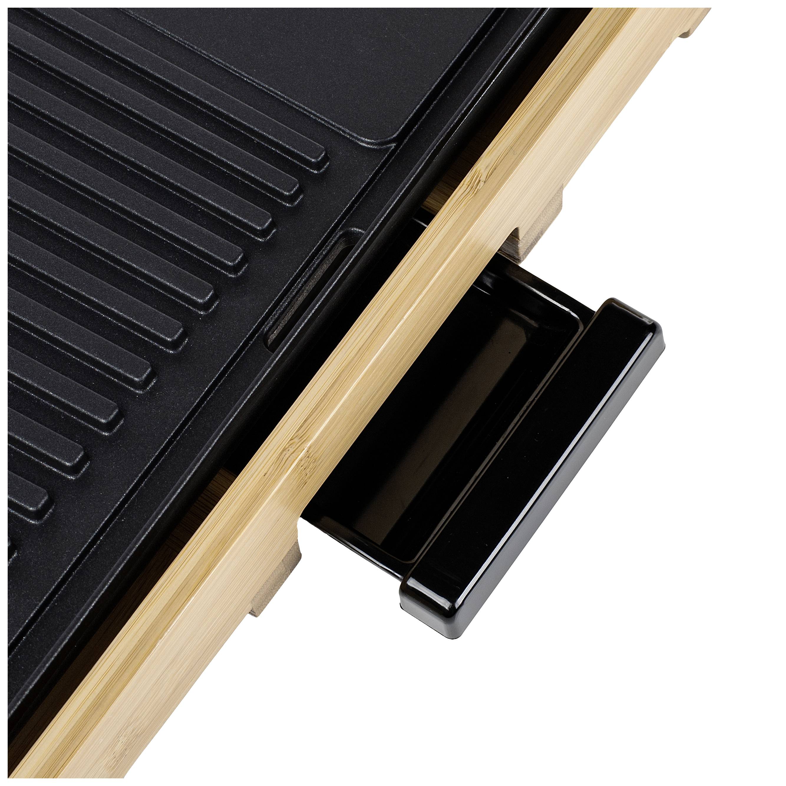 Un plateau noir sur un cadre en bois avec une poignée noire extractible.