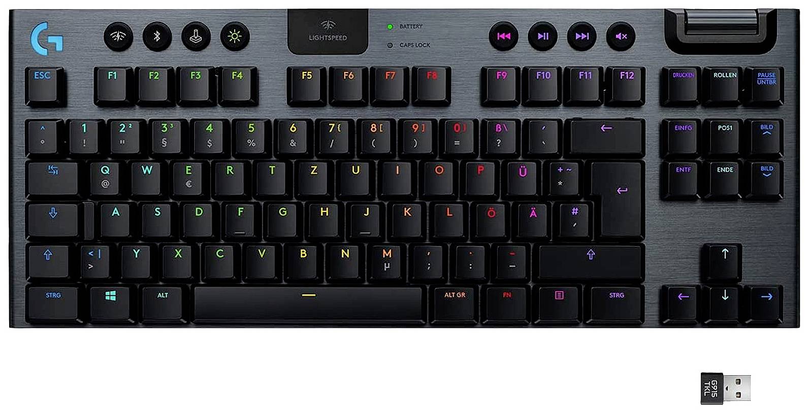 Logitech G915 TKL Tenkeyless LIGHTSPEED sans fil, Bluetooth Clavier de gaming allemand, QWERTZ noir éclairé, rechargeable
