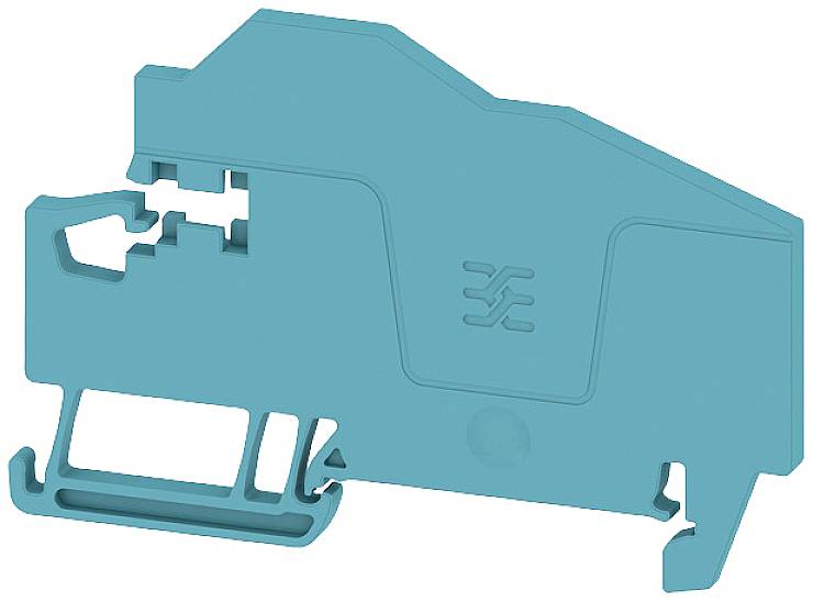 Un isolateur en plastique turquoise pour bornes d'installations électriques, montrant des ouvertures pour les câbles et les éléments de fixation.