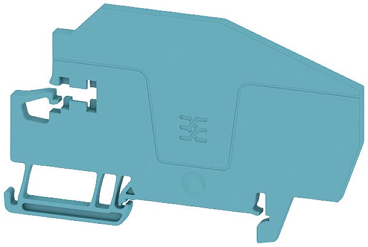 Une pièce en plastique turquoise avec un design géométrique complexe et un symbole distinctif au centre.