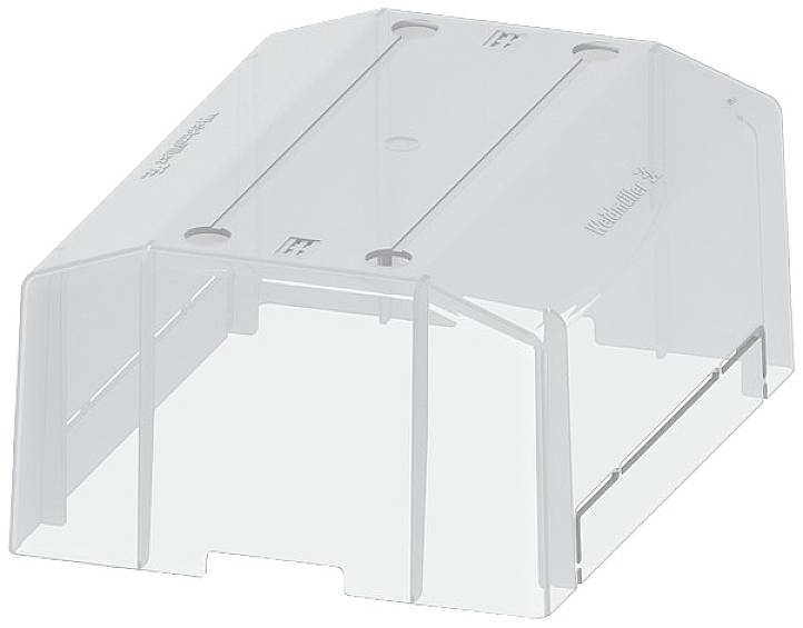 Un protège-appareil transparent en plastique, de forme rectangulaire, avec des coins arrondis et des fentes de ventilation, utilisé pour couvrir des appareils.