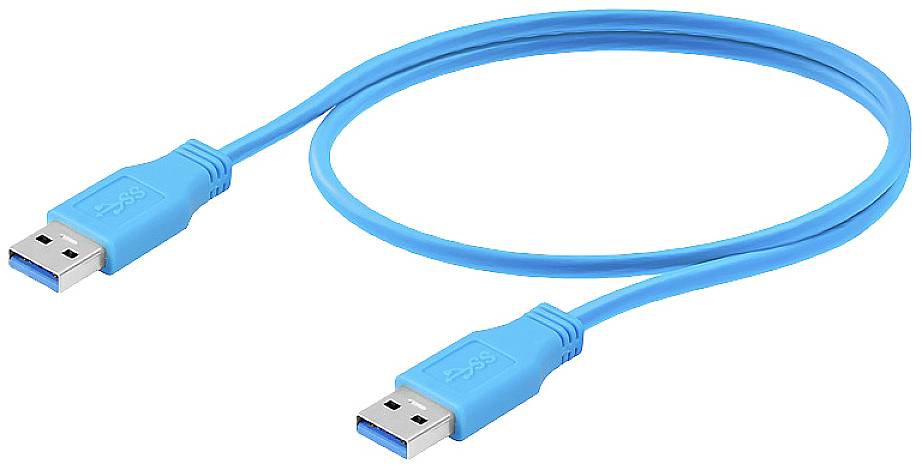 Un câble USB bleu avec deux connecteurs. Il convient pour connecter des appareils tels que des ordinateurs ou des périphériques.