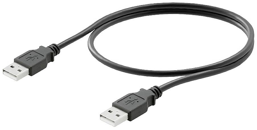 Câble USB noir avec deux connecteurs standards, adapté pour le transfert de données et la charge d'appareils.