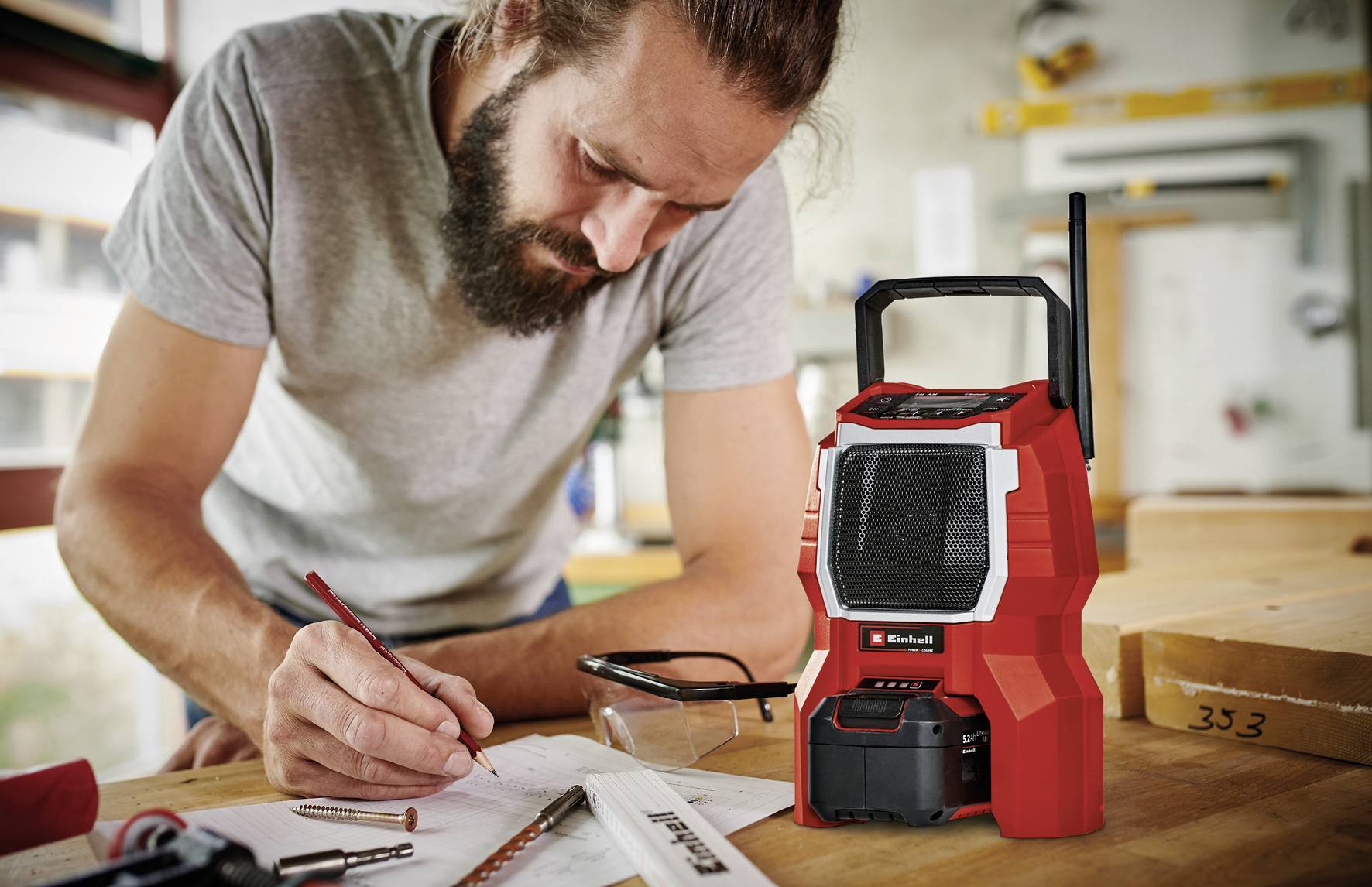 Einhell TC-RA 18 Li BT - Solo Radio de chantier FM Bluetooth rouge