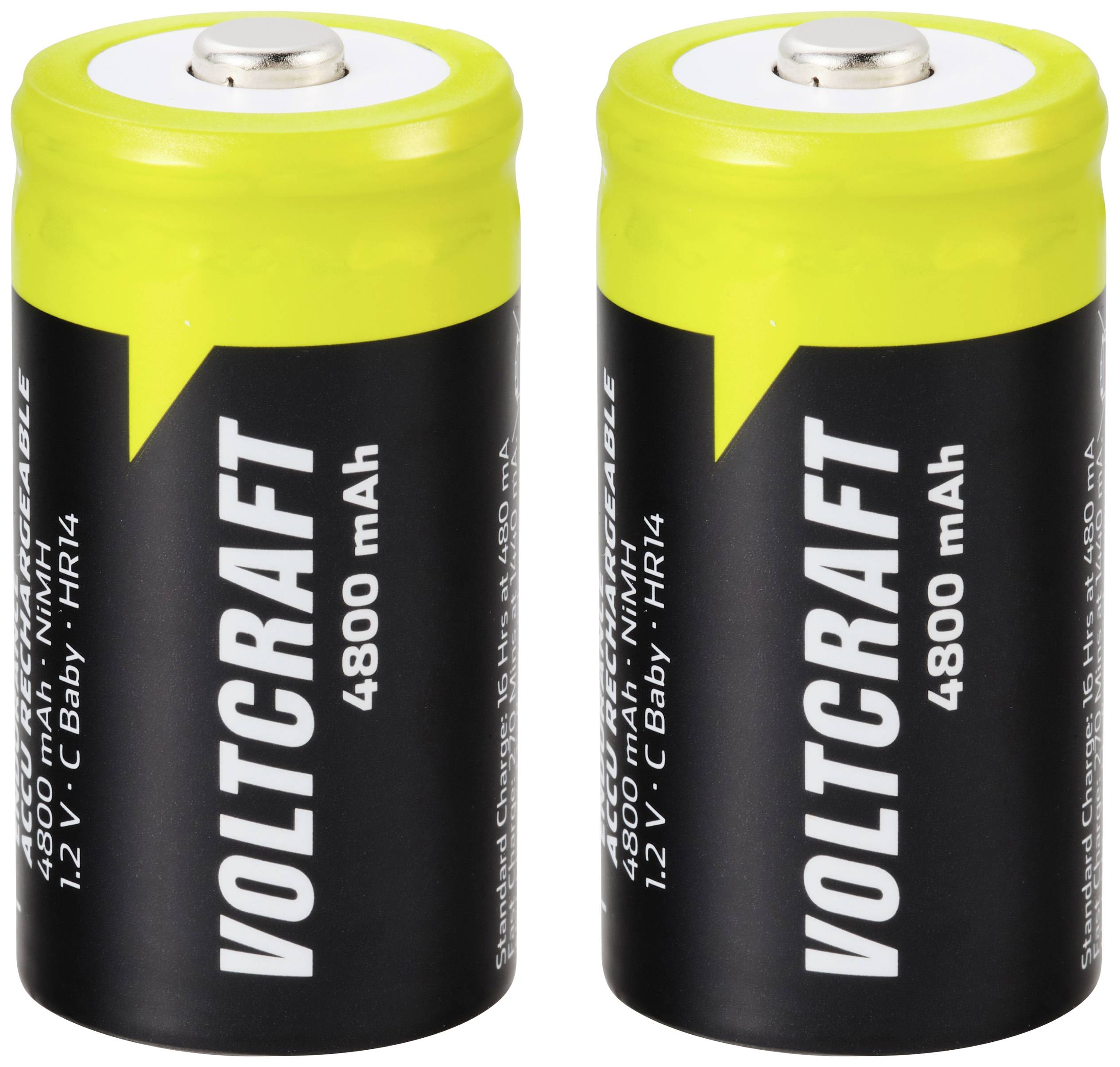 Deux batteries rechargeables de marque Voltcraft d'une capacité de 4800 mAh et d'une tension de 1,2V, type C Baby HR14.