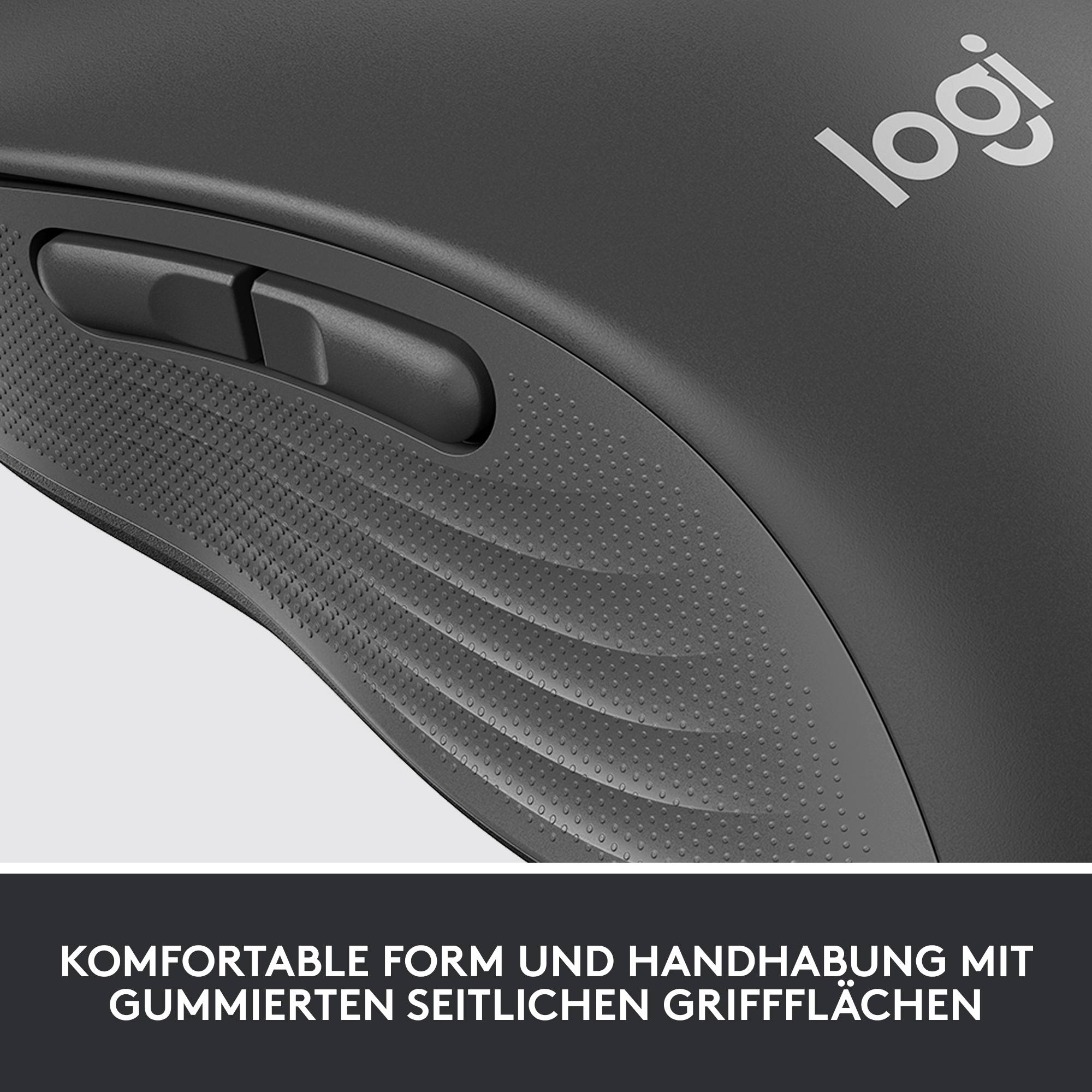 Une souris d'ordinateur ergonomique avec des poignées latérales en caoutchouc pour une utilisation confortable. Le logo 'logi' est visible sur le dessus.