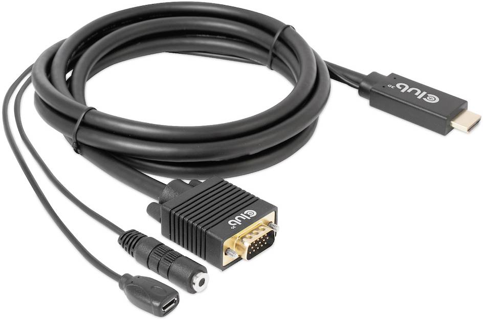 Câble adaptateur club3D HDMI / Jack / USB-Micro-B / VGA Fiche mâle HDMI-A, Prise jack 3,5 mm, USB-Micro-B femelle, Fiche mâle VGA