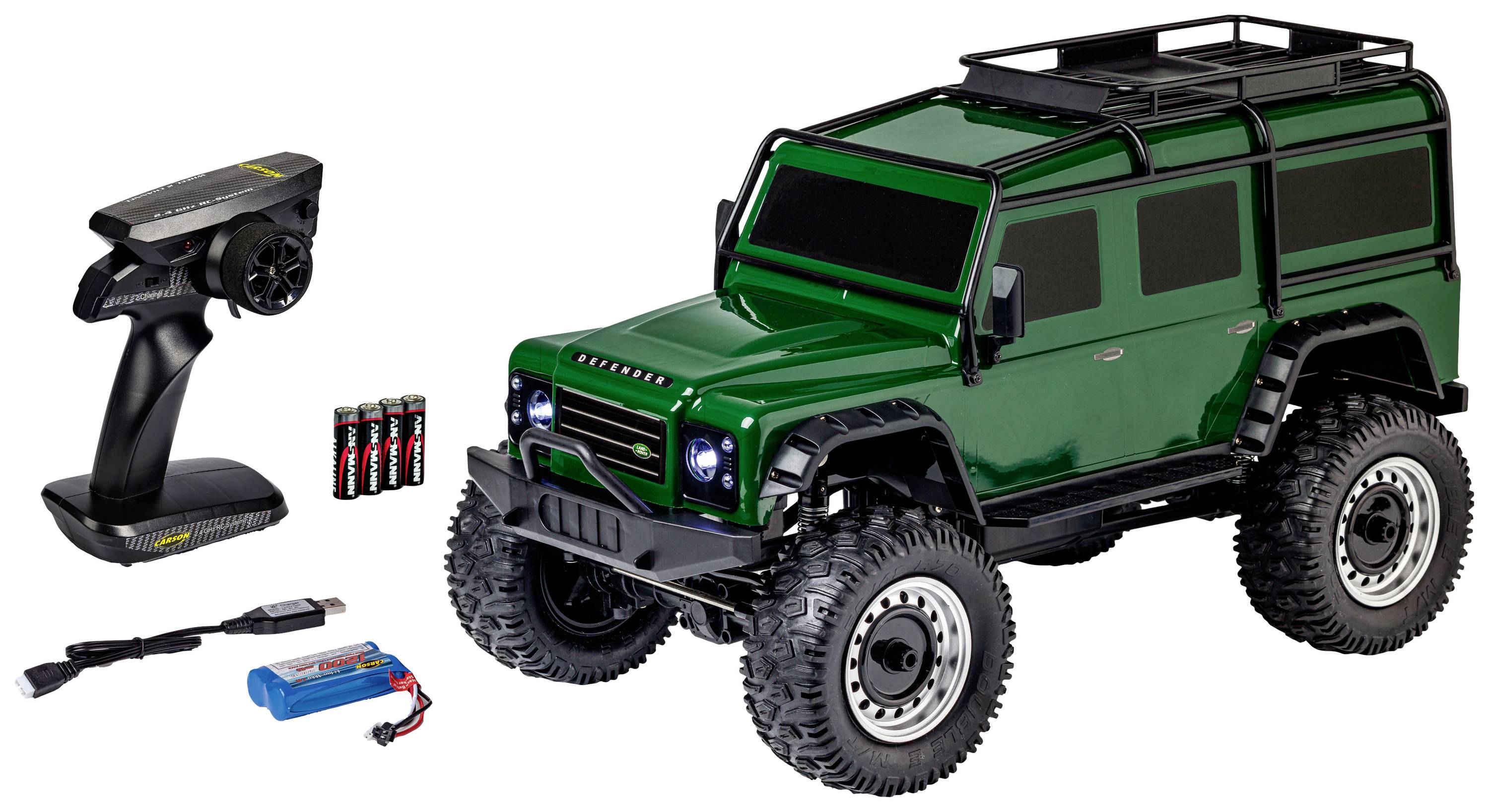 Carson RC Sport Land Rover Defender vert brushless 1:8 Auto RC électrique Véhicule tout-terrain 4 roues motrices (4WD) prêt à
