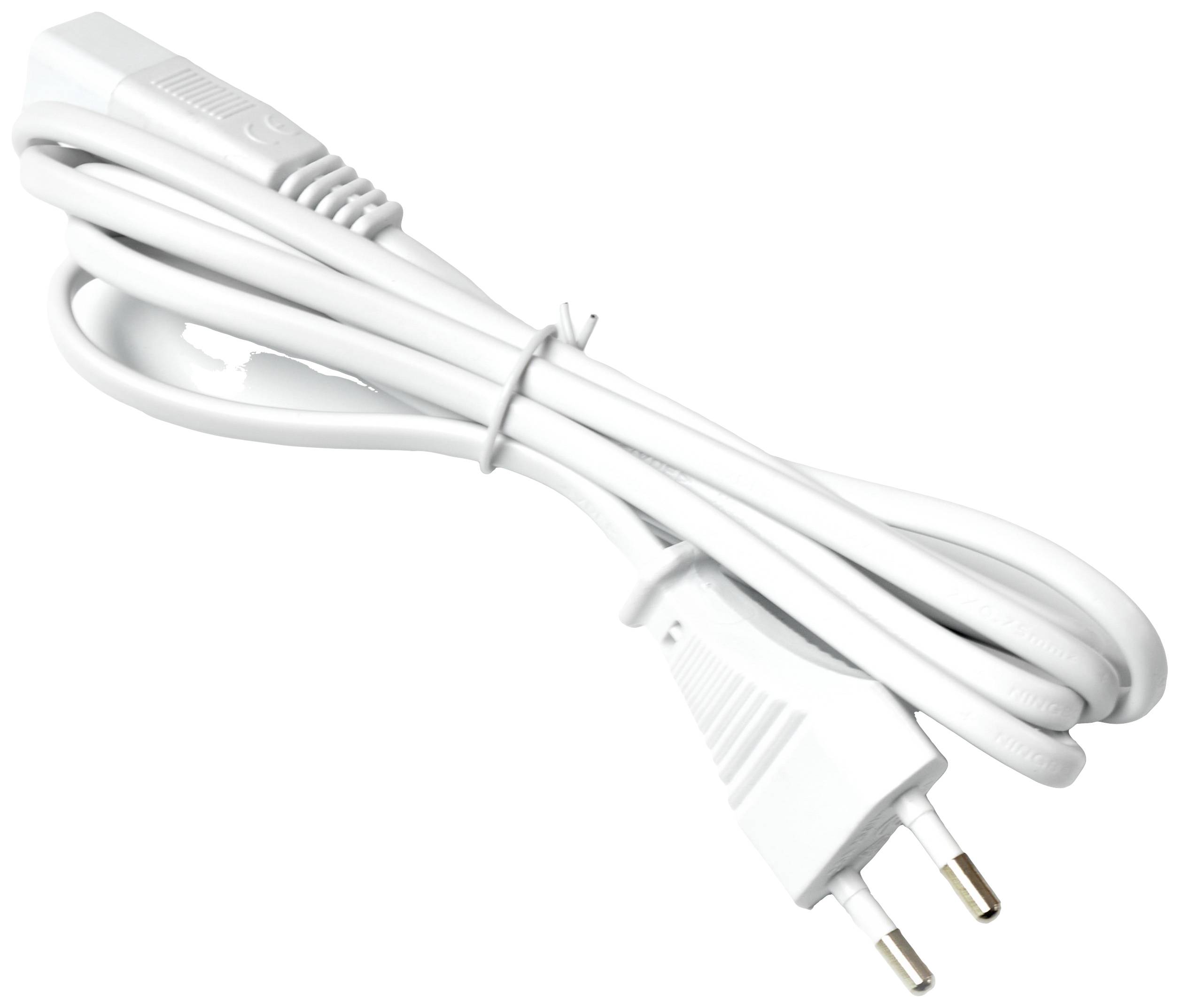 Un câble réseau blanc à deux broches, enroulé et maintenu par un serre-câble.