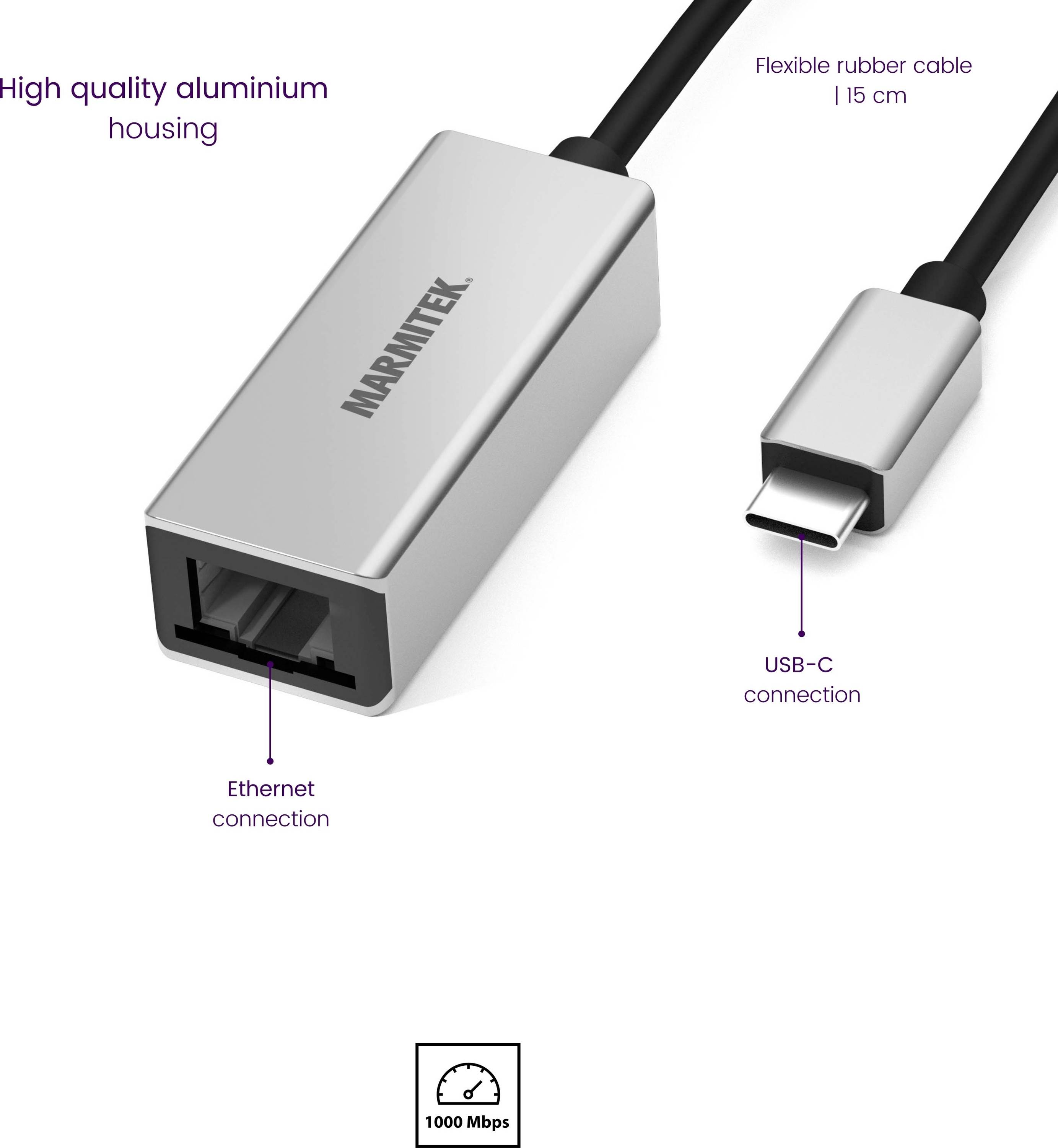 Marmitek USB-C® Adaptateur [1x USB-C® - 1x RJ45 femelle] USB-C / Ethernet Adapter 0.15 m