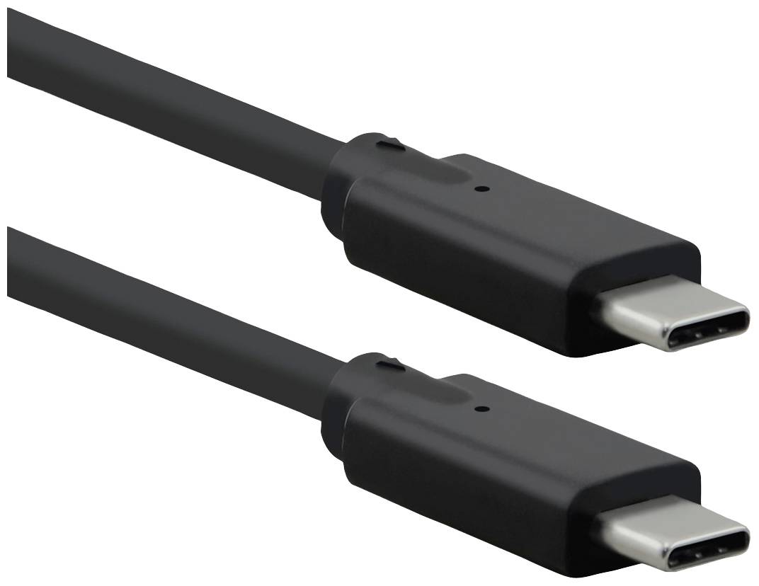 Deux câbles noirs USB-C sont disposés côte à côte. Les deux câbles ont des connecteurs identiques, adaptés aux appareils électroniques.