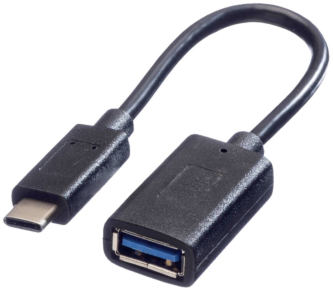 Câble adaptateur USB-C vers USB-A, noir, d'environ 15 cm de long. Convient pour connecter des appareils avec des ports USB différents.