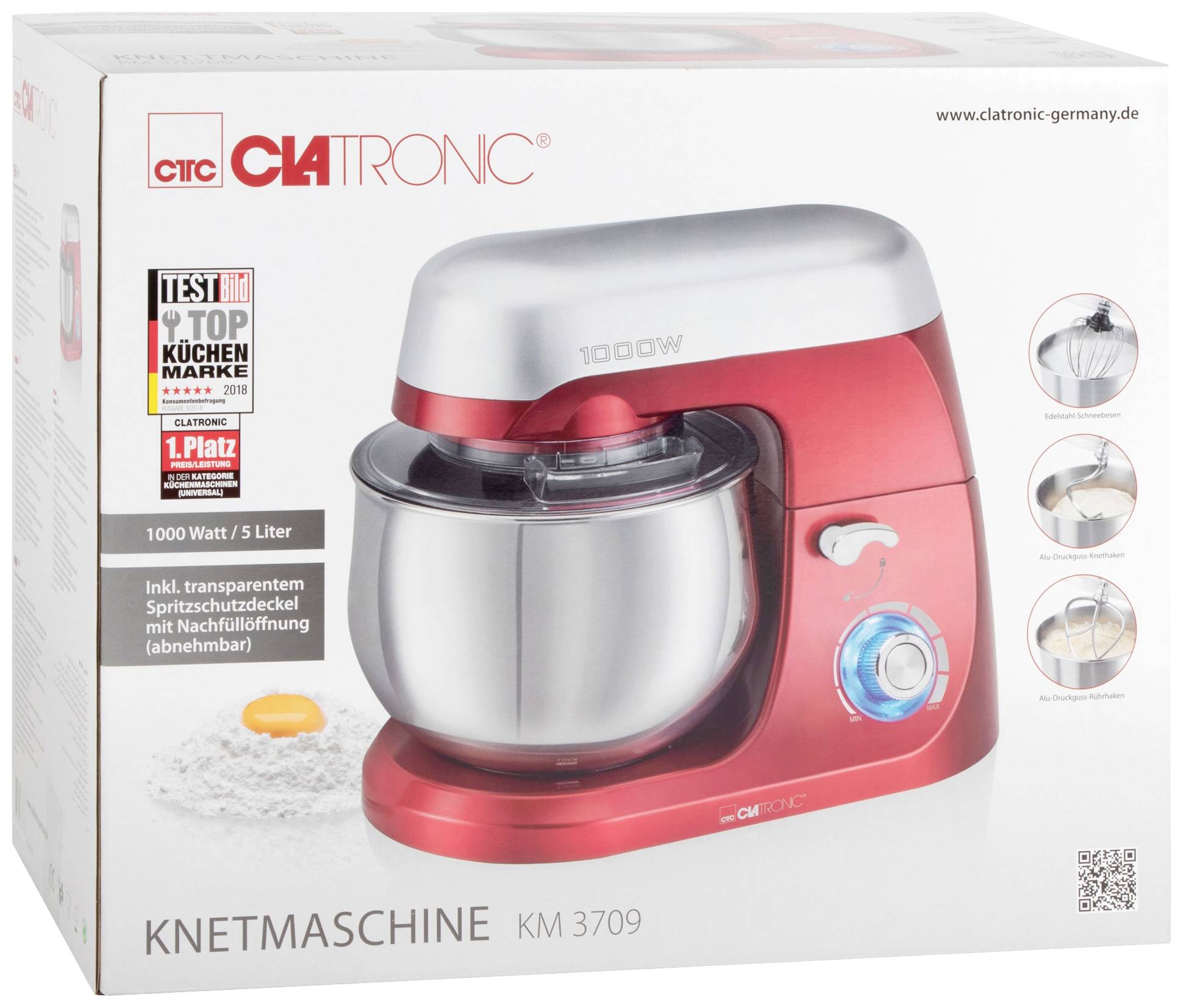 Clatronic KM 3709 Pétrisseur 1000 W rouge