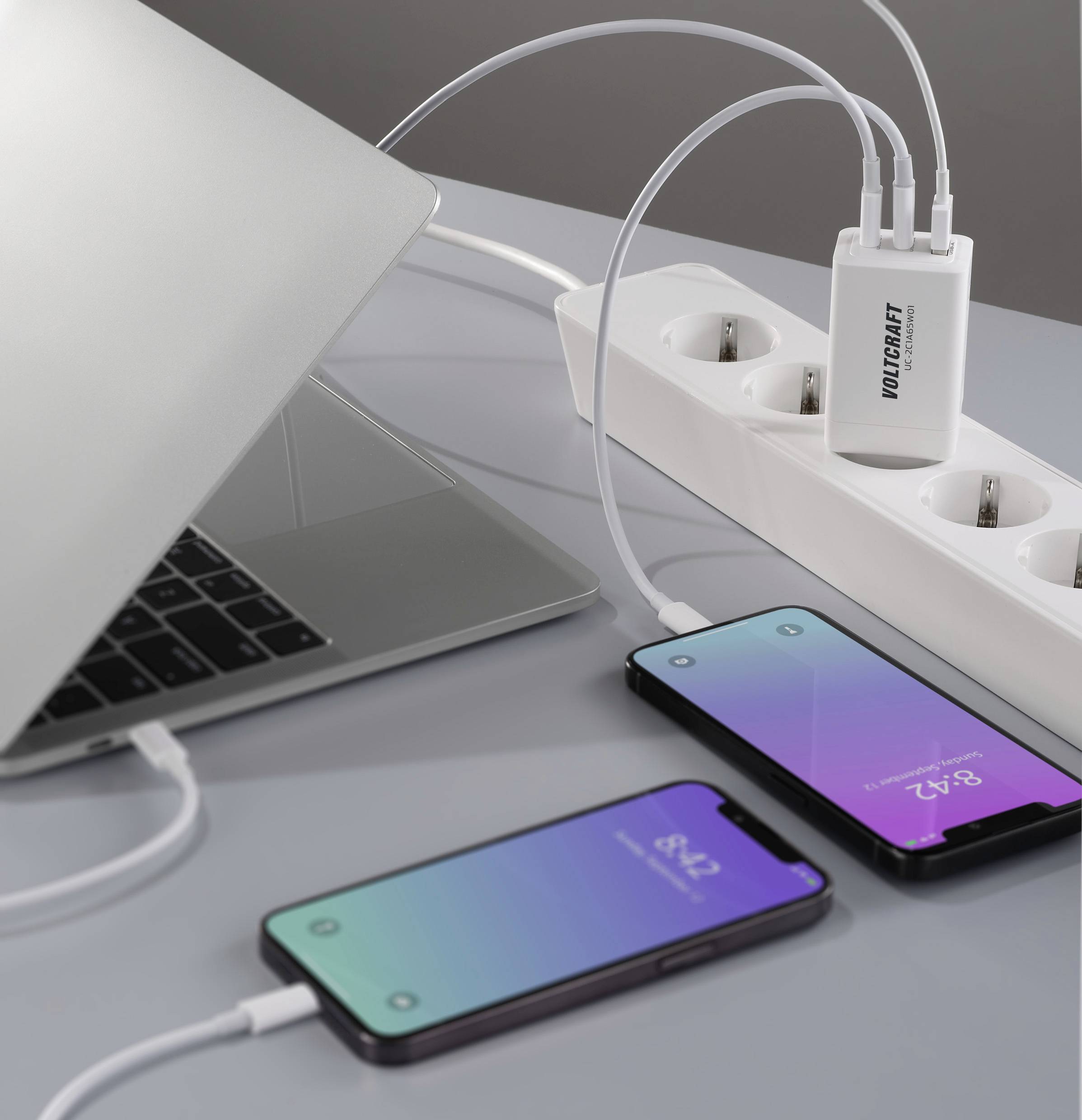 VOLTCRAFT UC-2C1A65W01 Chargeur USB 65 W 1x USB-A, 2x USB-C® Fast Charge, Power Delivery 3.0 blanc intérieure GaN