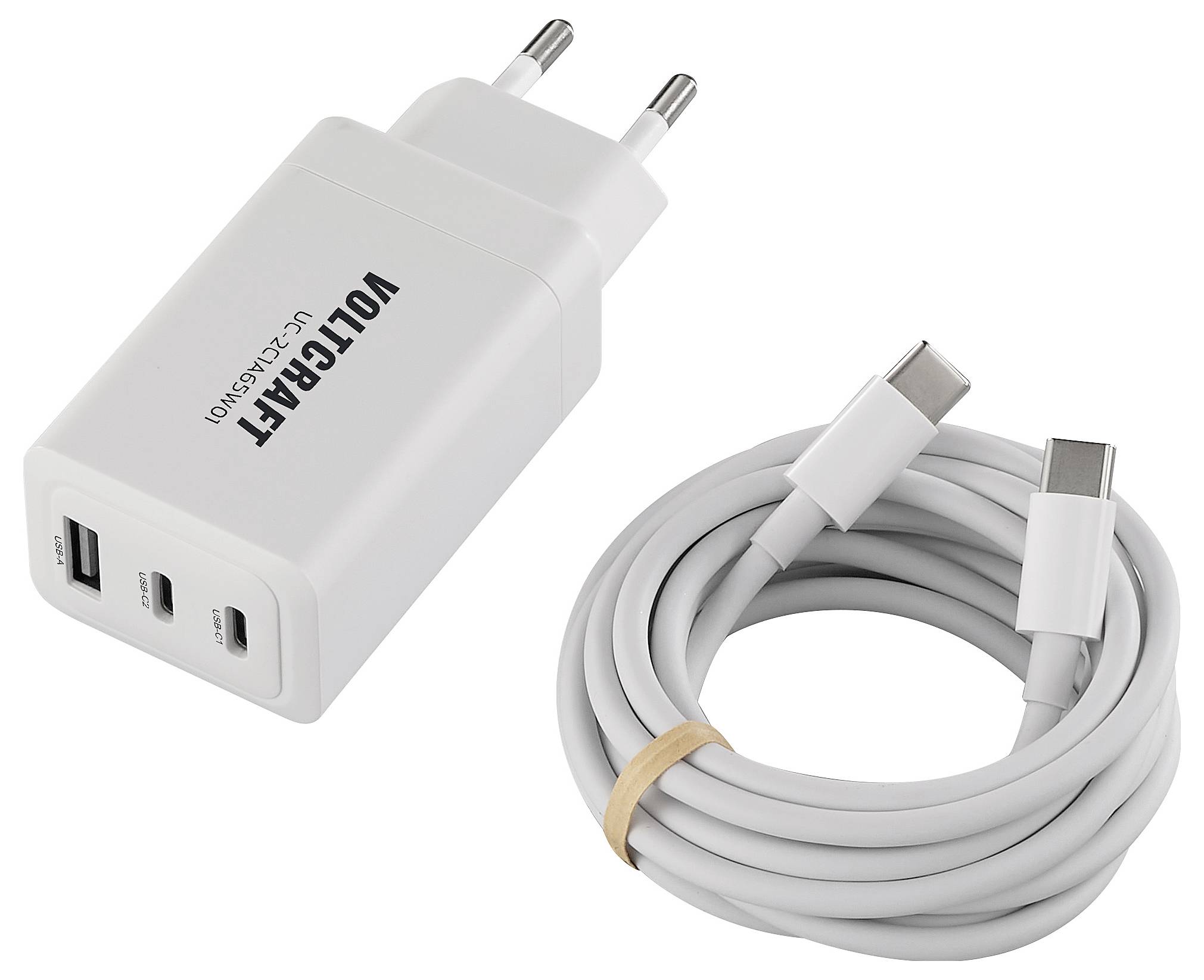 VOLTCRAFT UC-2C1A65W01 Chargeur USB 65 W 1x USB-A, 2x USB-C® Fast Charge, Power Delivery 3.0 blanc intérieure GaN