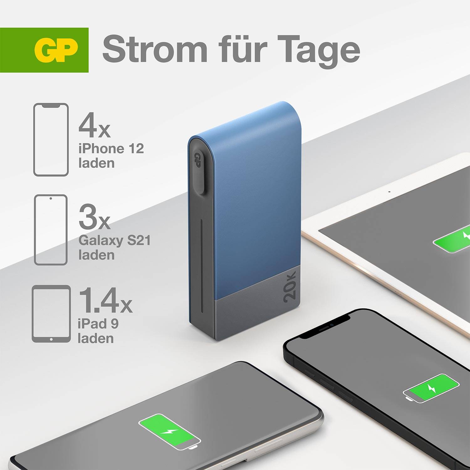GP GPPBM20BBLMSR907 Powerbank (batterie supplémentaire) 20000 mAh Power Delivery Li-Ion bleu