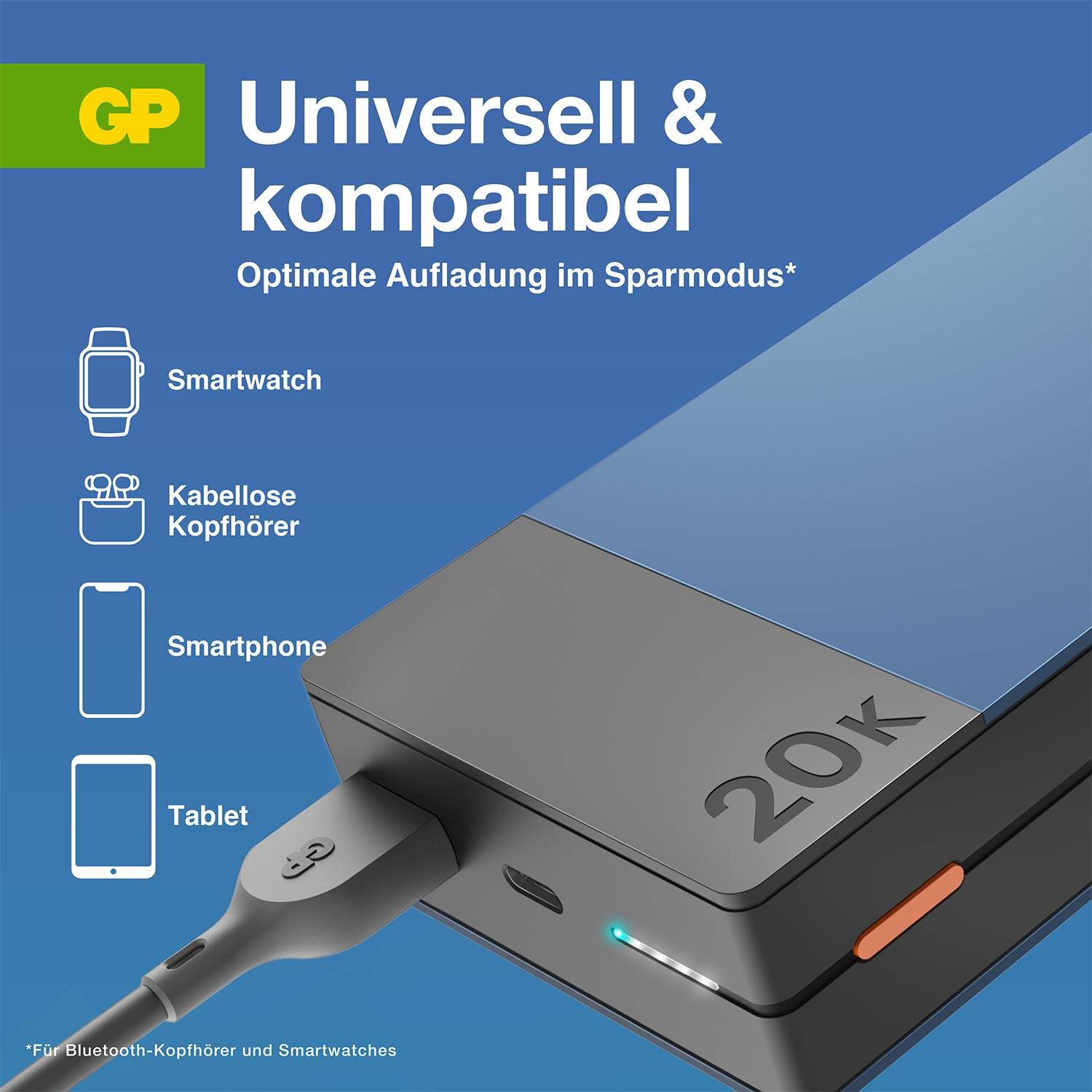 GP GPPBM20BBLMSR907 Powerbank (batterie supplémentaire) 20000 mAh Power Delivery Li-Ion bleu