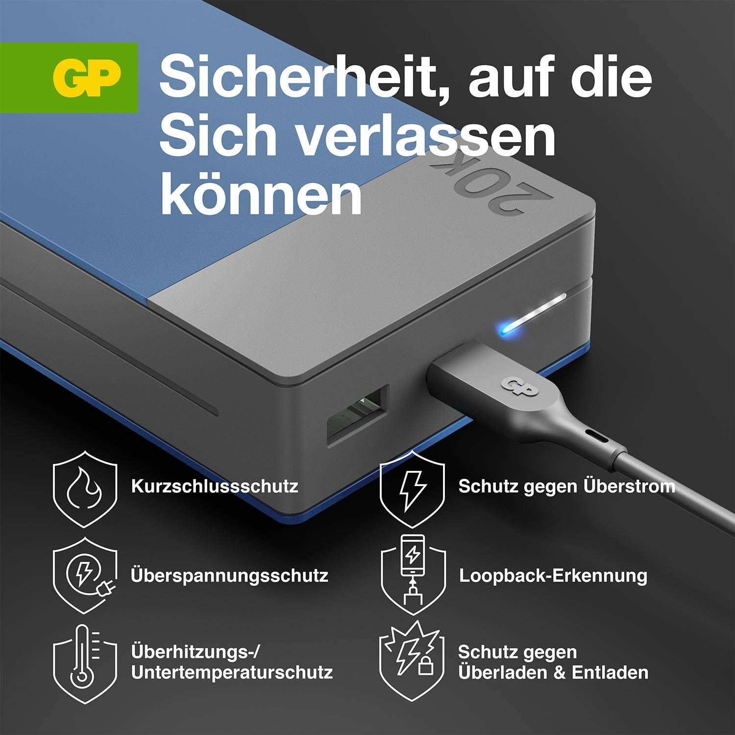 GP GPPBM20BBLMSR907 Powerbank (batterie supplémentaire) 20000 mAh Power Delivery Li-Ion bleu