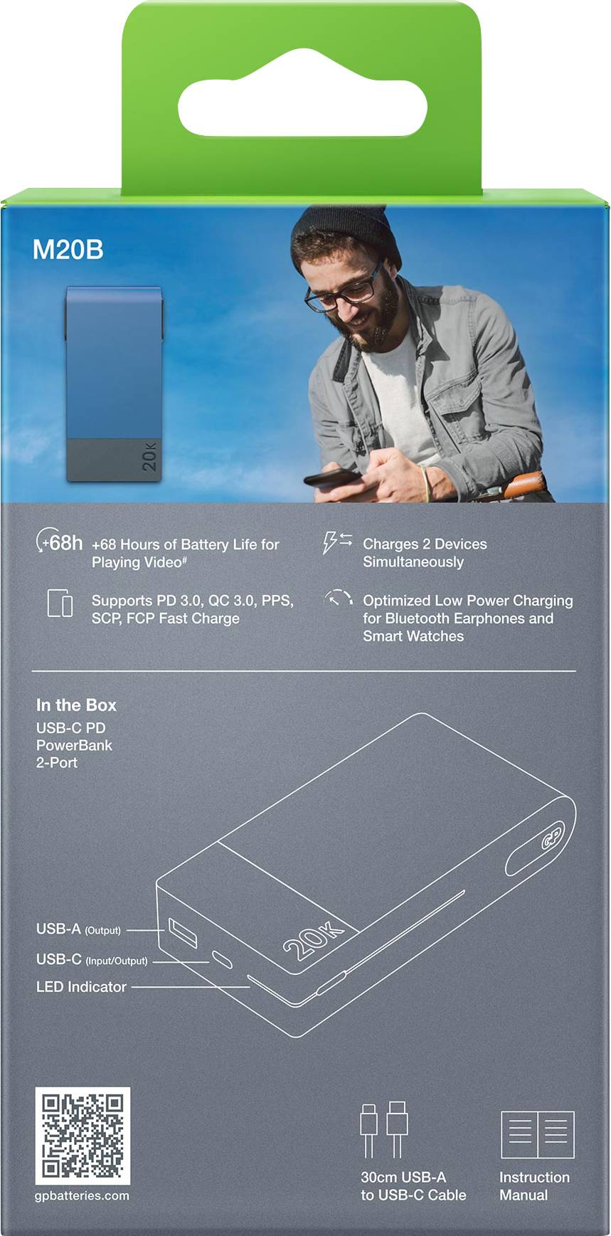GP GPPBM20BBLMSR907 Powerbank (batterie supplémentaire) 20000 mAh Power Delivery Li-Ion bleu