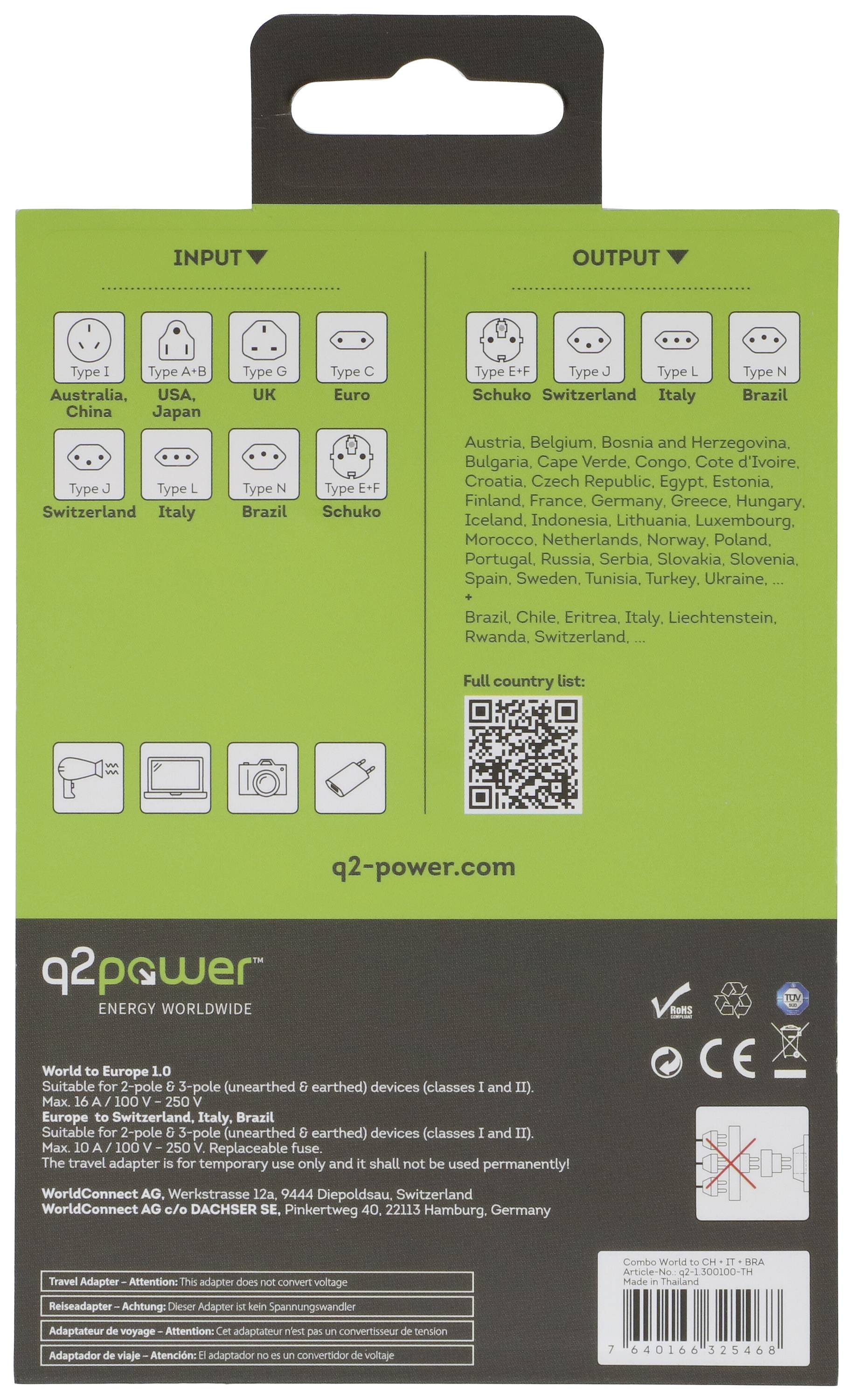 Q2 Power q2-1.300100-TH Adaptateur de voyage