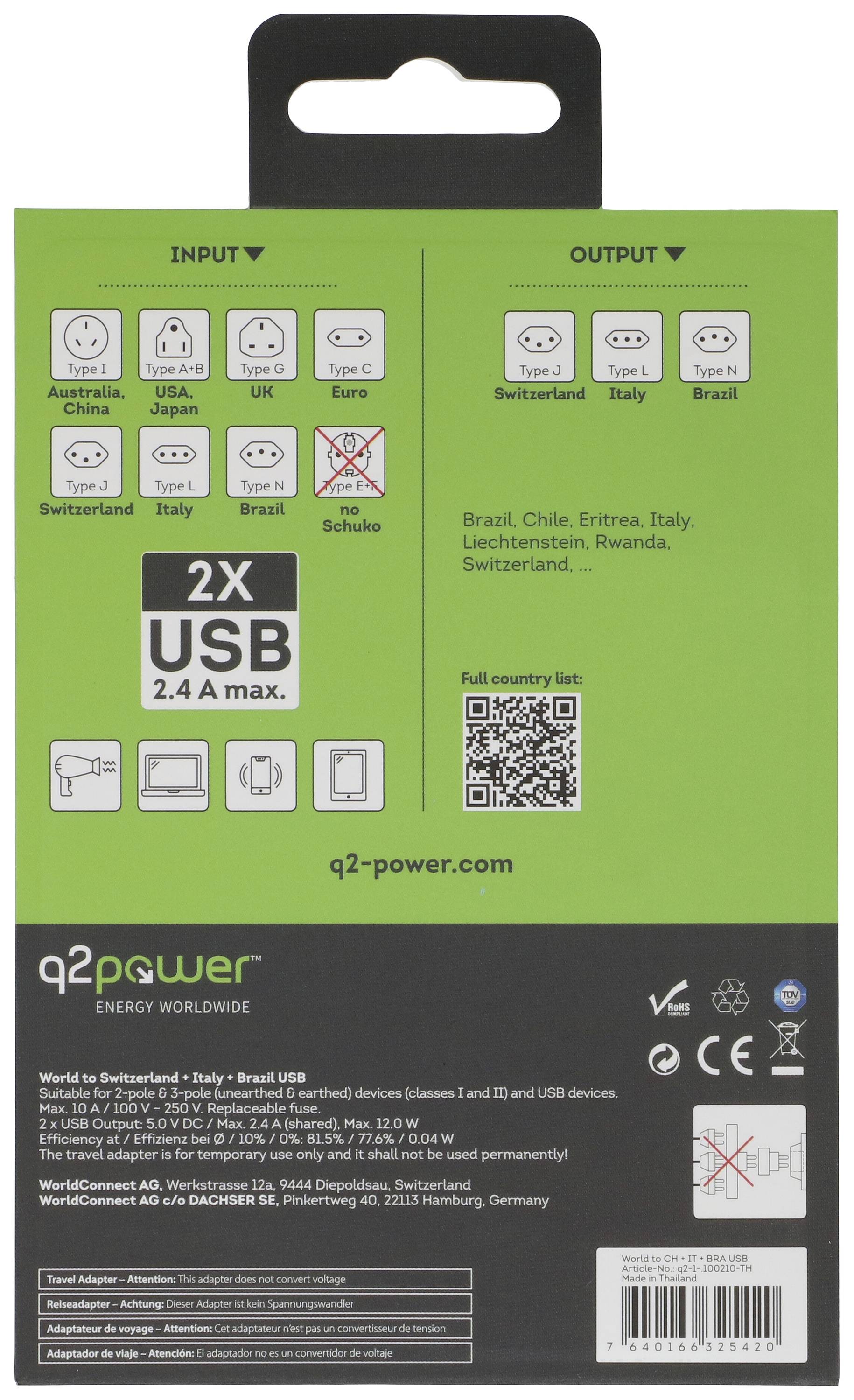 Q2 Power q2-1-1.00210-TH Adaptateur de voyage