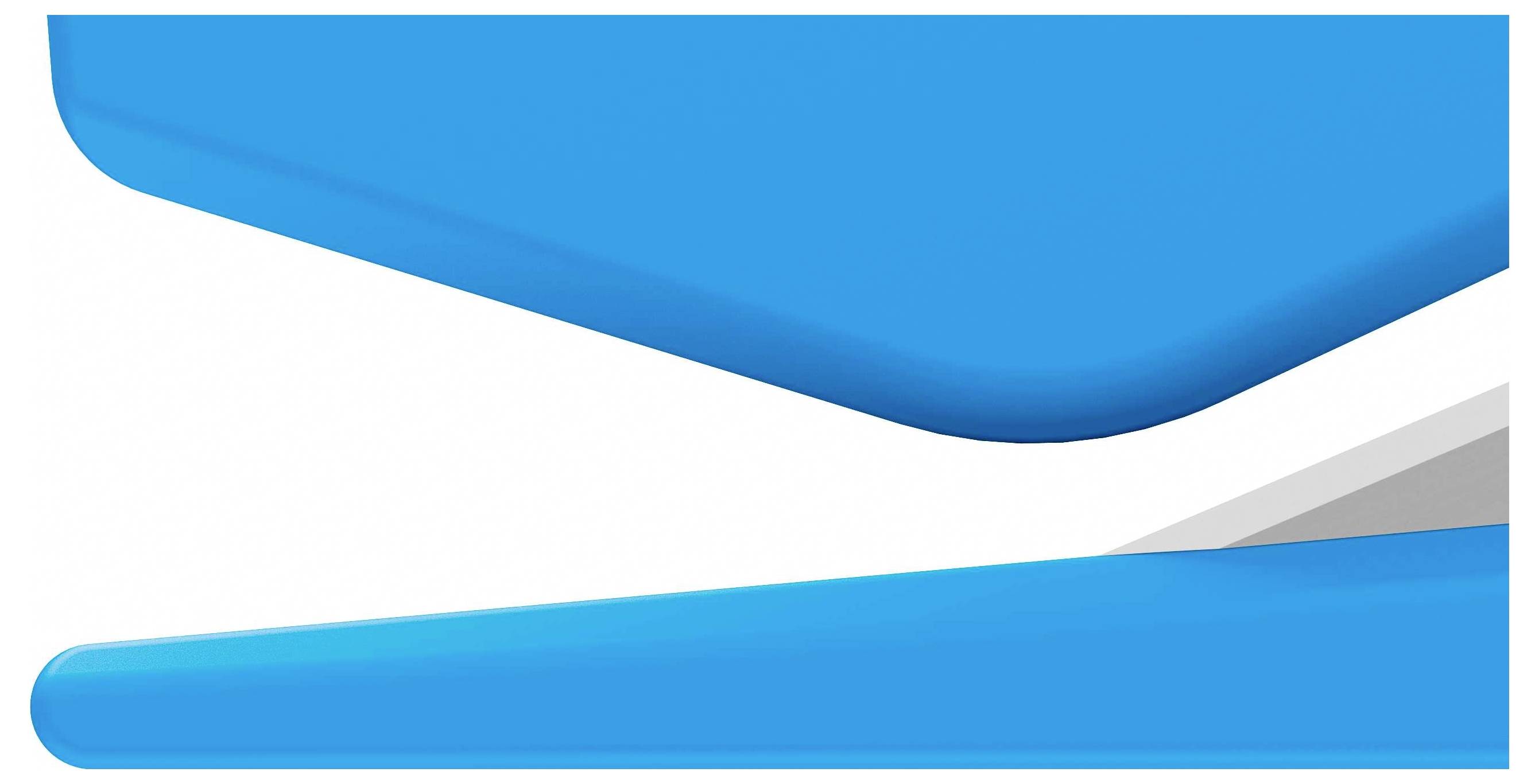 Graphique abstrait avec deux formes bleues courbes s'étendant diagonalement et se frôlant presque, sur un fond blanc.