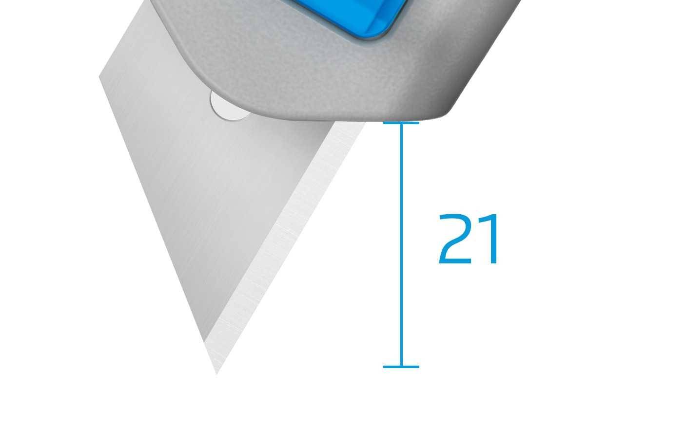 Un cutter affiche une longueur de lame de 21 mm.