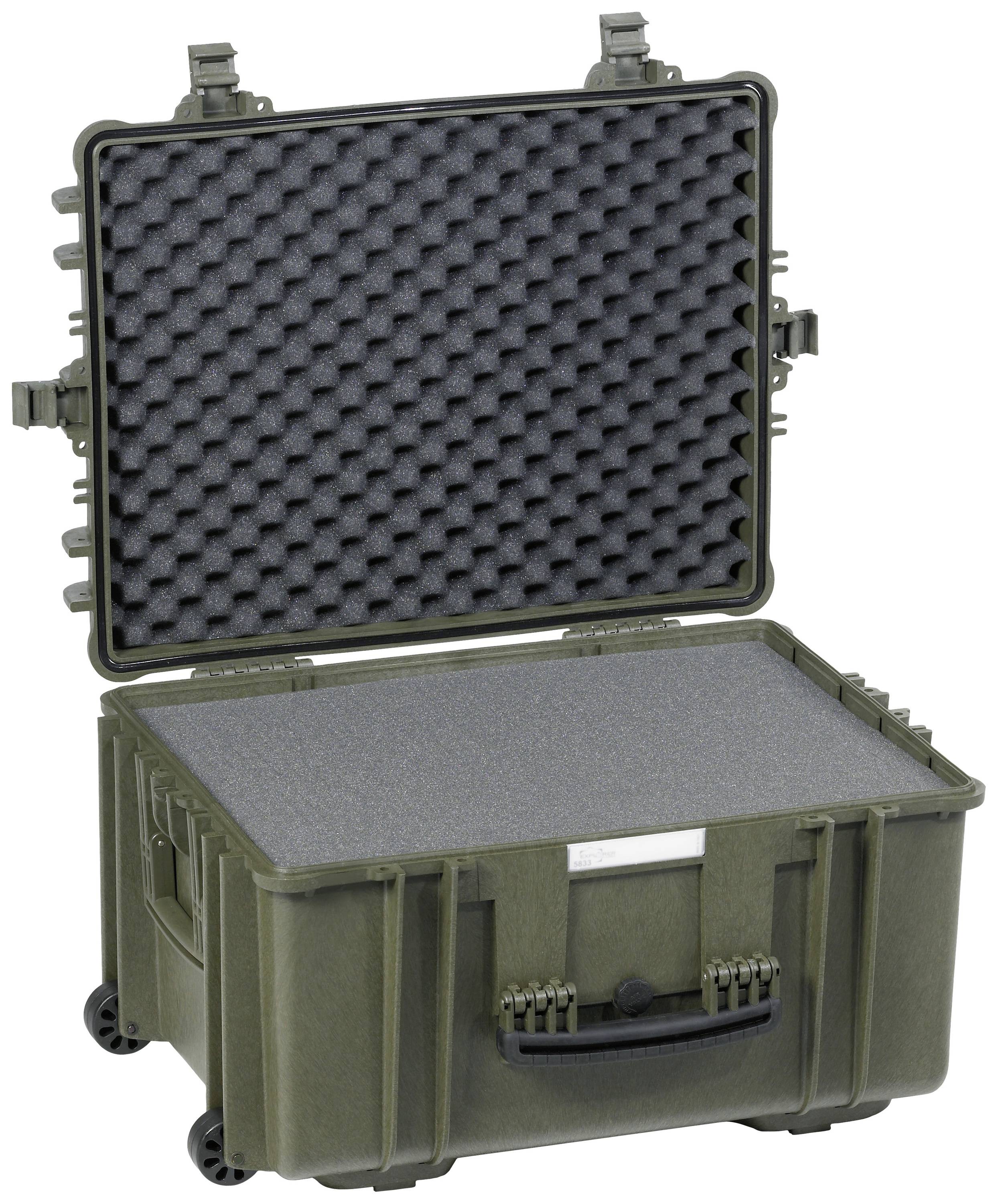 Un coffret de protection vert et ouvert, doublé de mousse, conçu pour le transport en toute sécurité d'objets fragiles.