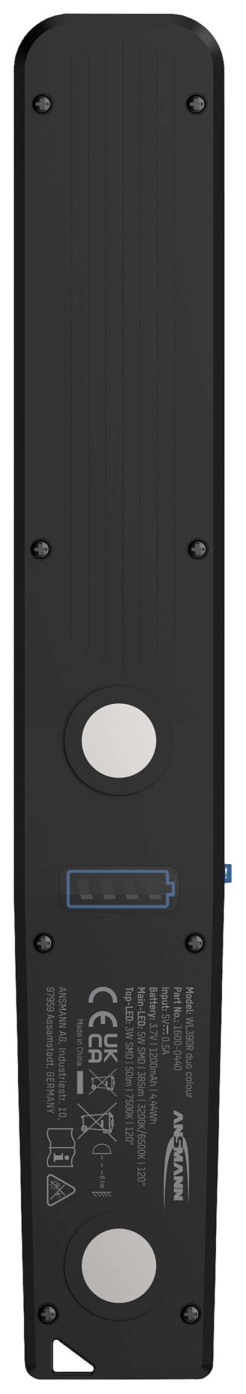Composant noir rectangulaire doté de deux éléments métalliques ronds et de marquages techniques, qui semble être probablement un composant électronique.