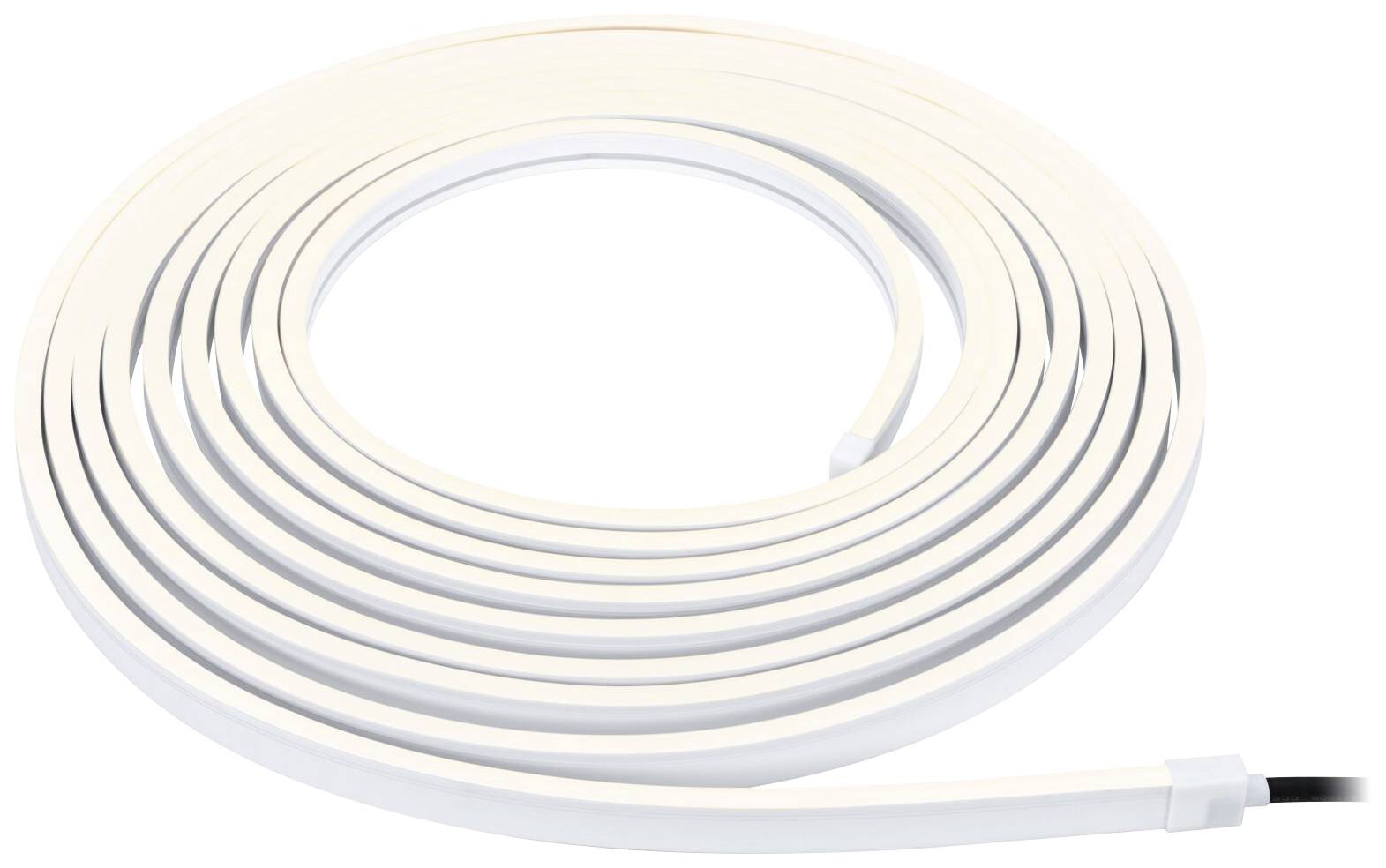 Une bande lumineuse LED longue et enroulée avec un design de bande blanche, adaptée à l'éclairage décoratif.