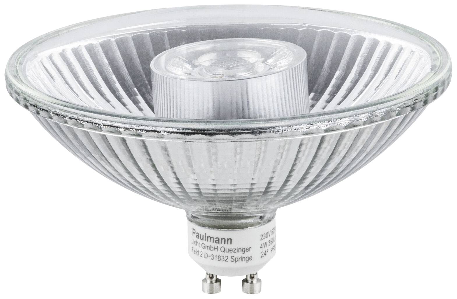 Une lampe halogène GU5.3 avec verre réfléchissant ; le dessous montre le type de culot.