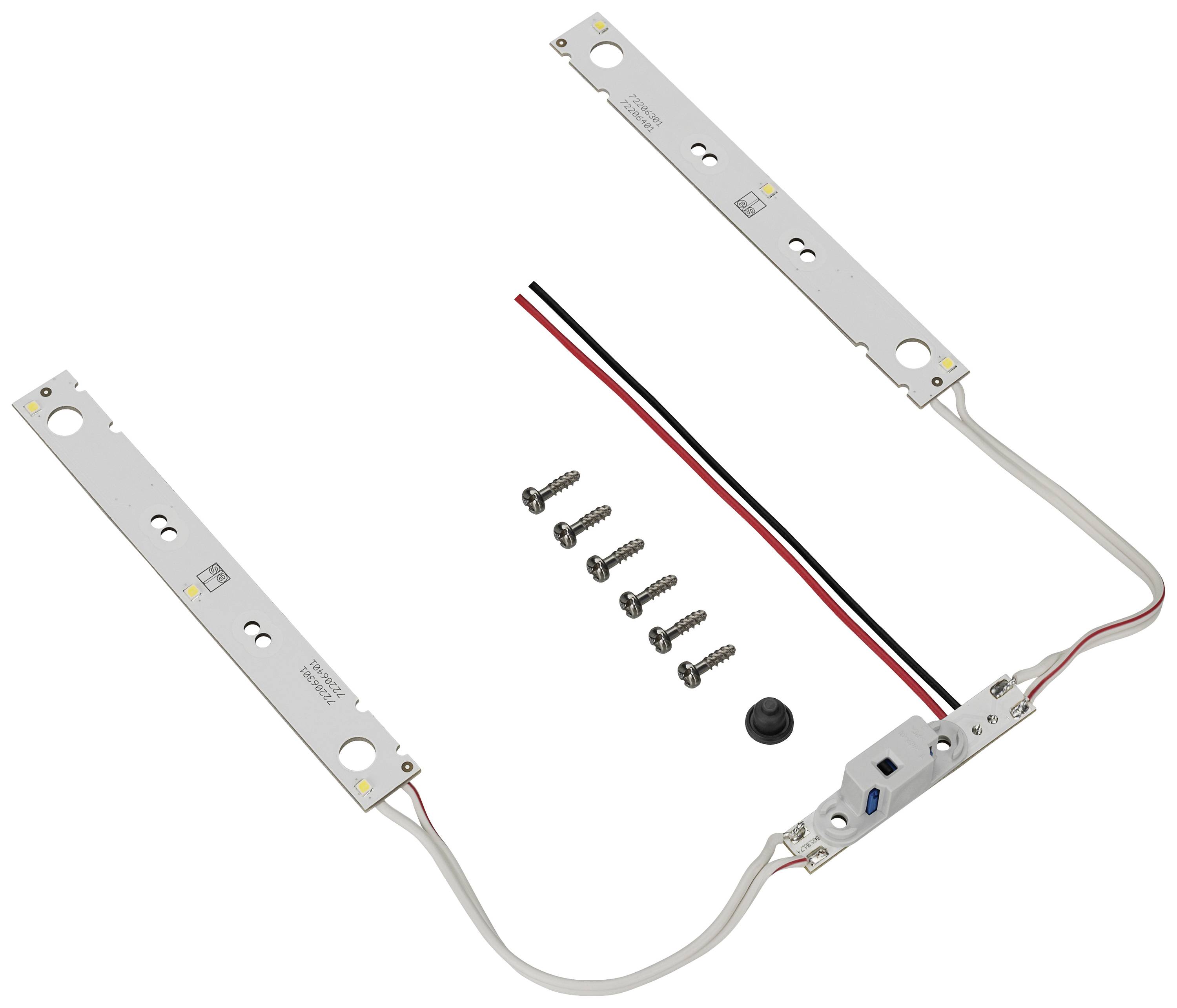Kit d'éclairage à bandes LED, avec câblage, six vis et un interrupteur. Adapté pour les appareils électroniques ou l'éclairage de meubles.