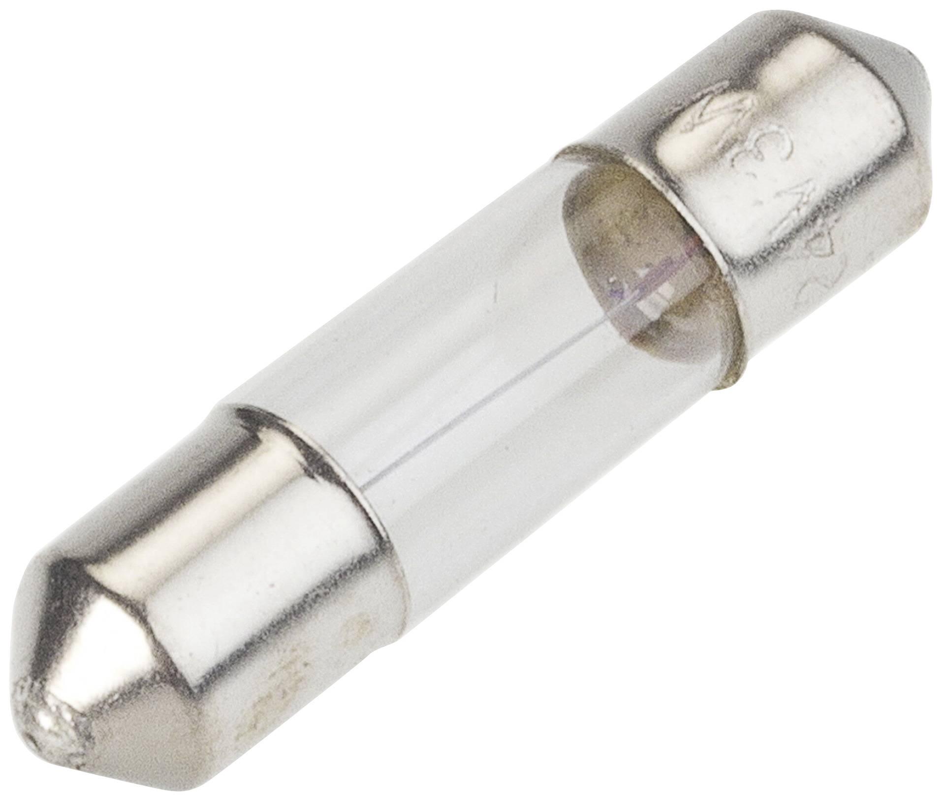 Un petit fusible en verre avec des embouts métalliques à chaque extrémité, utilisé comme protection contre les surintensités électriques dans les appareils.